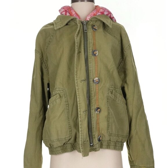 Free People We The Free Military Twill Jacket Olive Green with Quilted Hood S - Picture 3 of 11